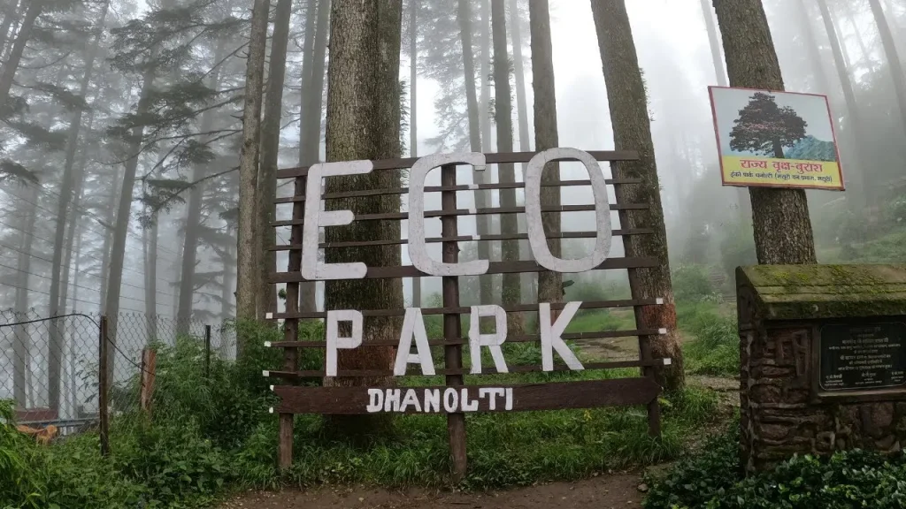 Eco Park in Dhanaulti surrounded by pine and deodar trees in Uttarakhand